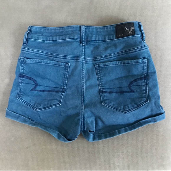 American Eagle Hi Rise Shortie Blue Shorts - Picture 2 of 5
